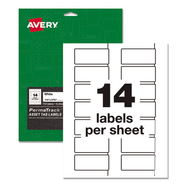 Permatrack Durable White Asset Tag Labels, Laser Printers, 1.25 X 2.75, White, 14/sheet, 8 Sheets/pack