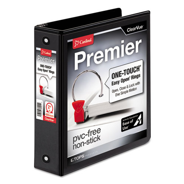 Premier Easy Open Clearvue Locking Round Ring Binder, 3 Rings, 2" Capacity, 11 X 8.5, Black