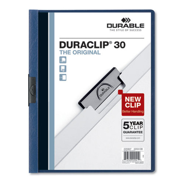 Vinyl Duraclip Report Cover, Letter, Holds 30 Pages, Clear/dark Blue, 25/box