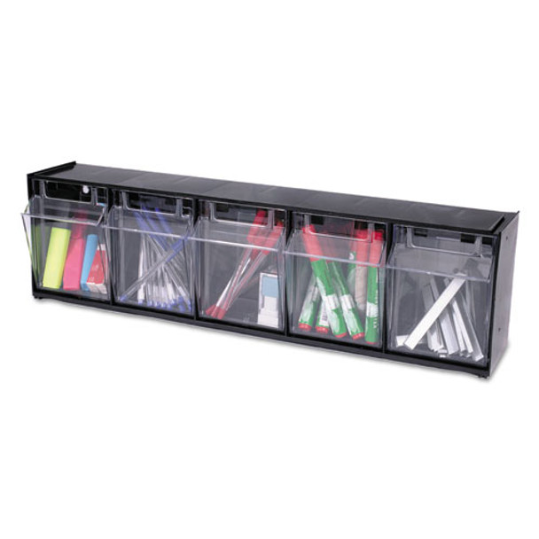 Tilt Bin Interlocking 5-bin Organizer, 23 5/8 X 5 1/4 X 6 1/2, Black/clear