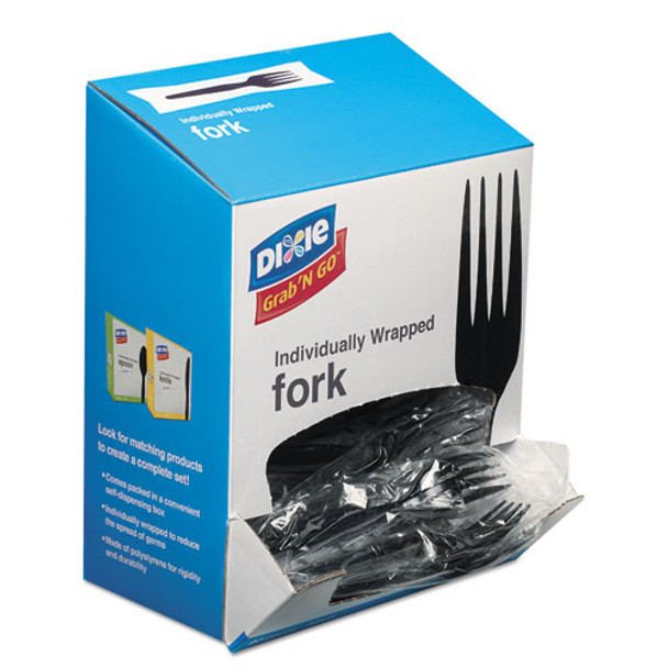 Grabn Go Wrapped Cutlery, Forks, Black, 90/box, 6 Box/carton