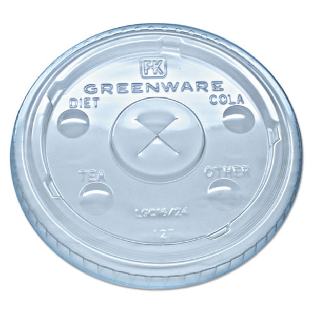 Greenware Cold Drink Lids, Fits 16-18, 24 Oz Cups, X-slot, Clear, 1000/carton
