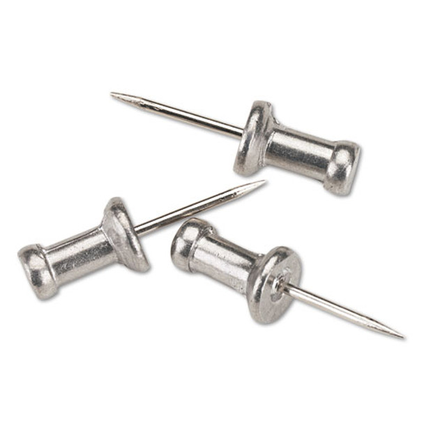 Aluminum Head Push Pins, Aluminum, Silver, 1/2", 100/box