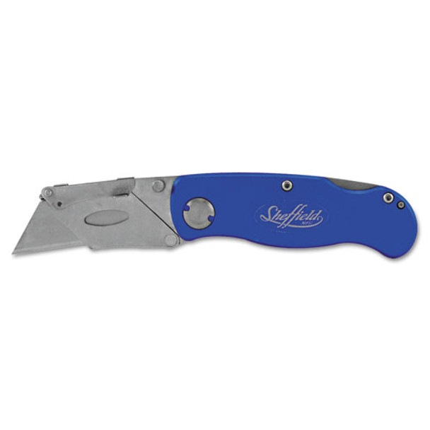 Sheffield Folding Lockback Knife, 1 Utility Blade, Blue