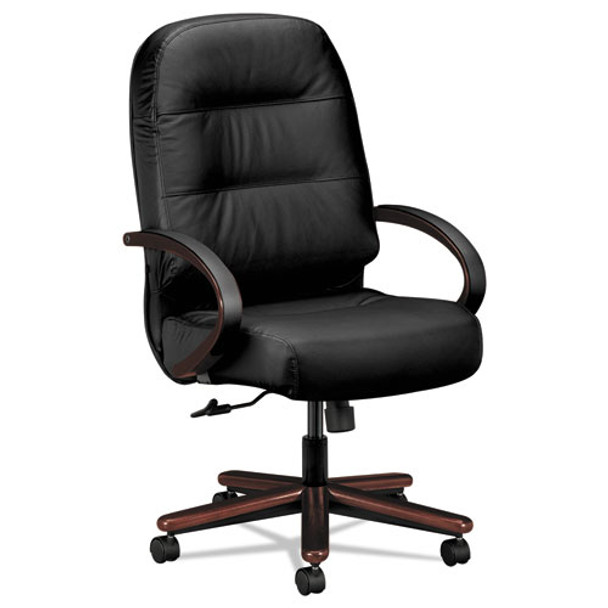 Pillow-soft 2190 Series Executive High-back Chair, Supports Up To 300 Lbs., Black Seat/black Back, Mahogany Base