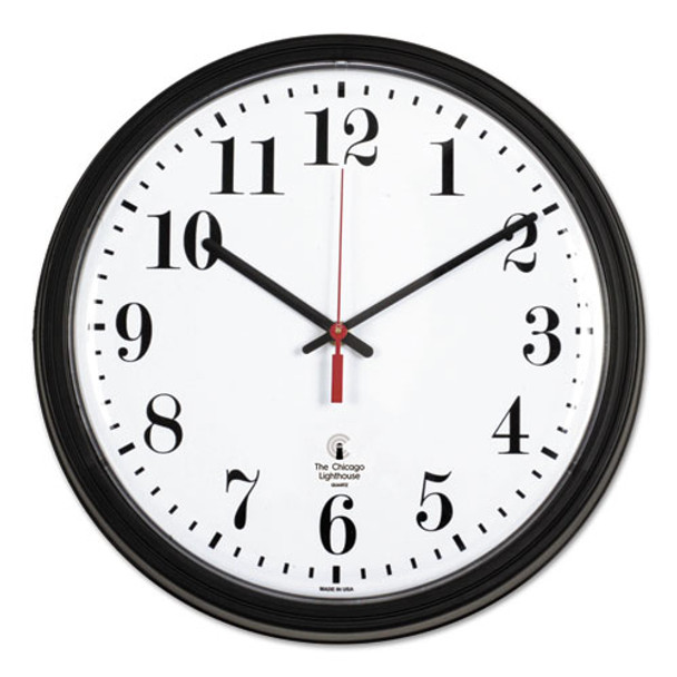 Black Quartz Contract Clock, 13.75" Overall Diameter, Black Case, 1 Aa (sold Separately)