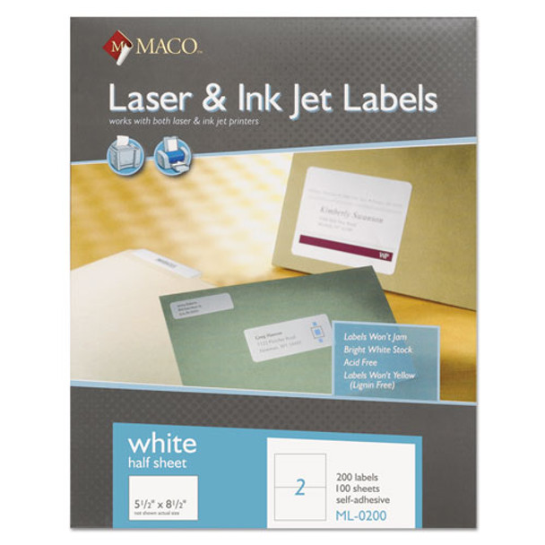 White Laser/inkjet Internet Shipping Labels, Inkjet/laser Printers, 5.5 X 8.5, White, 2/sheet, 100 Sheets/box