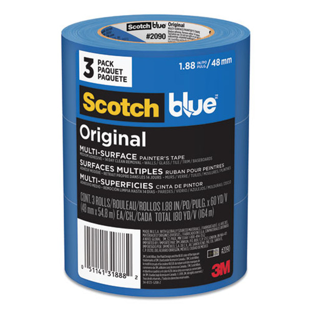 Original Multi-surface Painter's Tape, 3" Core, 1.88" X 60 Yds, Blue, 3/pack