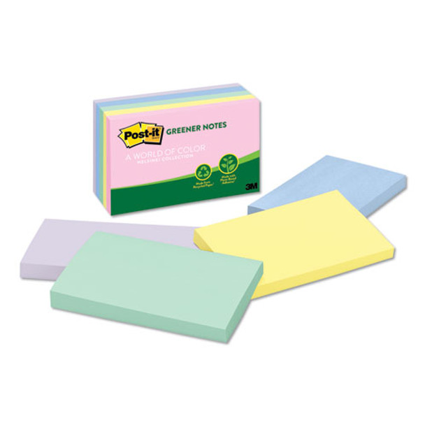 Recycled Note Pads, 3 X 5, Assorted Helsinki Colors, 100-sheet, 5/pack