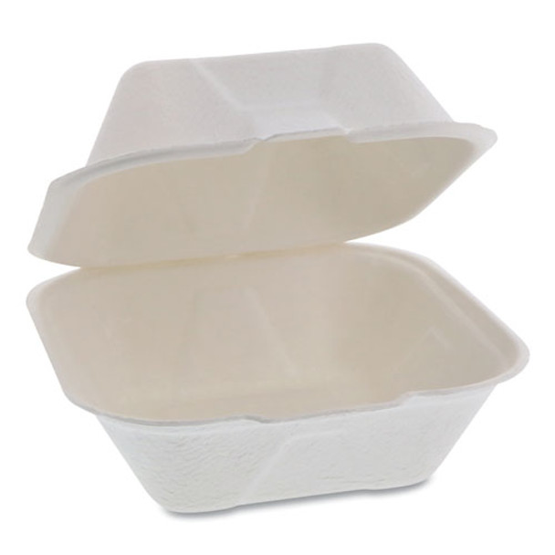Earthchoice Bagasse Hinged Lid Container, 5.8 X 5.8 X 3.3, 1-compartment, Natural, 500/carton