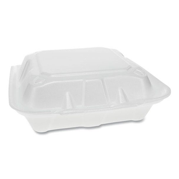 Foam Hinged Lid Containers, Dual Tab Lock, 8.42 X 8.15 X 3, 3-compartment, White, 150/carton
