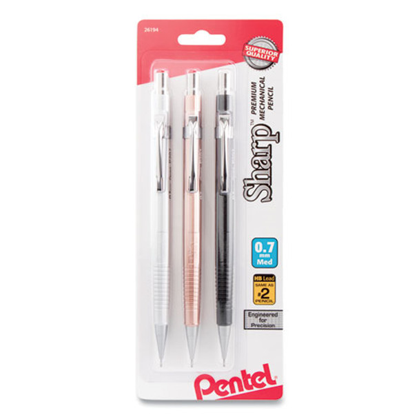 Sharp Mechanical Pencil, 0.7 Mm, Hb (#2.5), Black Lead, Assorted Barrel Colors, 3/pack - IVSPENP207MBP3M