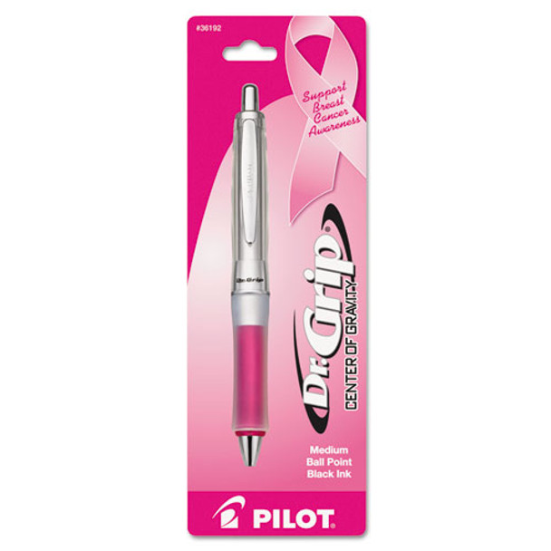 Dr. Grip Center Of Gravity Retractable Ballpoint Pen, 1mm, Black Ink, Silver/pink Barrel - IVSPIL36192
