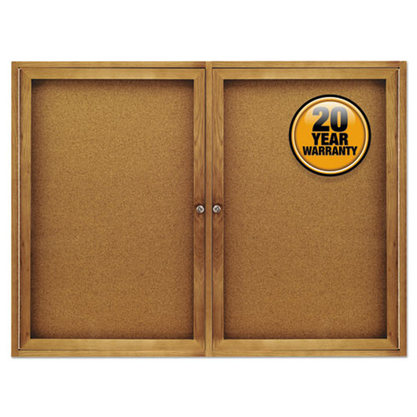 Enclosed Bulletin Board, Natural Cork/fiberboard, 48 X 36, Oak Frame