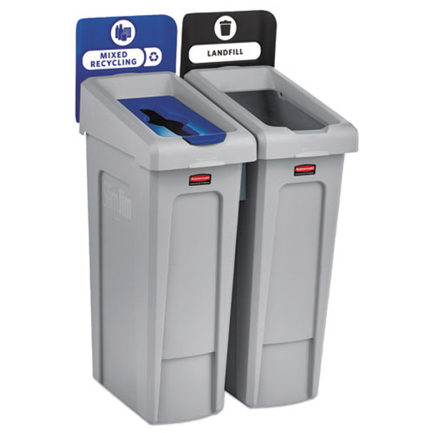 Slim Jim Recycling Station Kit, 46 Gal, 2-stream Landfill/mixed Recycling