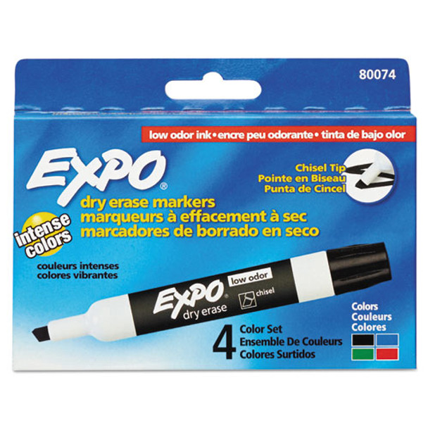 Low-odor Dry-erase Marker, Broad Chisel Tip, Assorted Colors, 4/set - IVSSAN80074