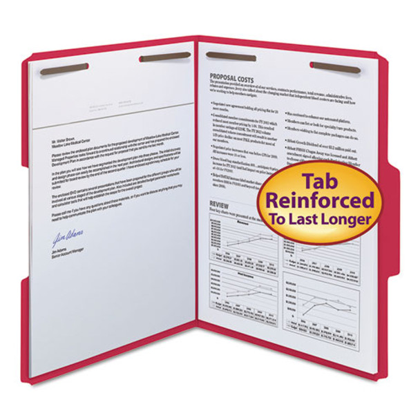 Watershed/cutless Reinforced Top Tab 2-fastener Folders, 1/3-cut Tabs, Letter Size, Red, 50/box