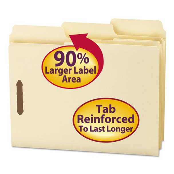 Supertab Reinforced Guide Height 2-fastener Folders, 1/3-cut Tabs, Letter Size, 11 Pt. Manila, 50/box