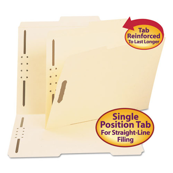 Top Tab 2-fastener Folders, 2/5-cut Tabs, Right Of Center, Letter Size, 11 Pt. Manila, 50/box