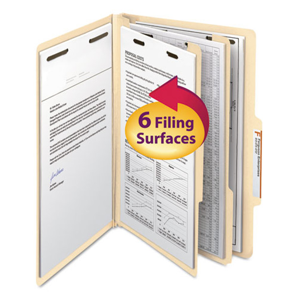 Manila Four- And Six-section Top Tab Classification Folders, 2 Dividers, Legal Size, Manila, 10/box