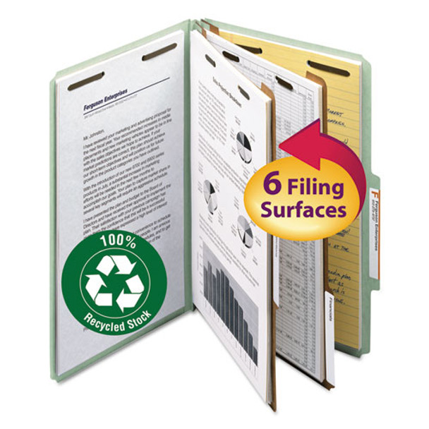 100% Recycled Pressboard Classification Folders, 2 Dividers, Legal Size, Gray-green, 10/box