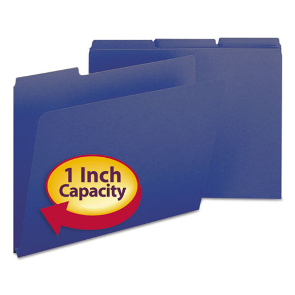 Expanding Recycled Heavy Pressboard Folders, 1/3-cut Tabs, 1" Expansion, Letter Size, Dark Blue, 25/box