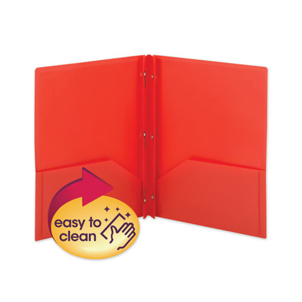 Poly Two-pocket Folder W/fasteners, 11 X 8 1/2, Red, 25/box