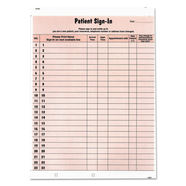 Patient Sign-in Label Forms, 8 1/2 X 11 5/8, 125 Sheets/pack, Salmon