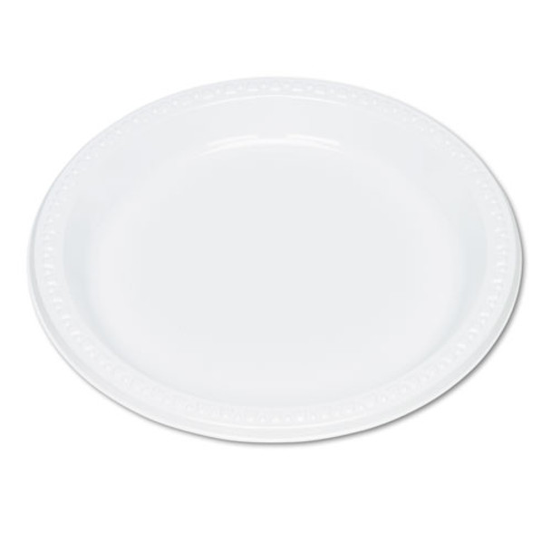 Plastic Dinnerware, Plates, 9" Dia, White, 125/pack