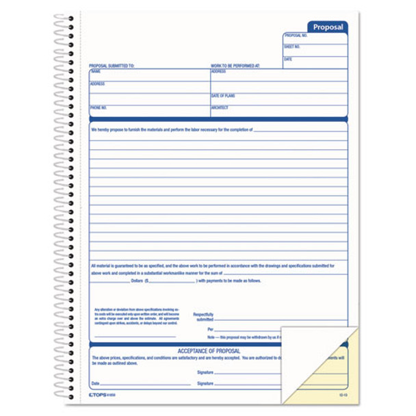 Spiralbound Proposal Form Book, 8 1/2 X 11, Two-part Carbonless, 50 Sets/book