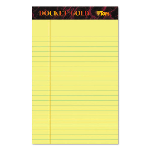 Docket Gold Ruled Perforated Pads, Narrow Rule, 5 X 8, Canary, 50 Sheets, 12/pack