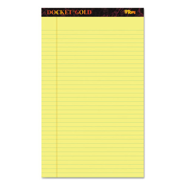 Docket Gold Ruled Perforated Pads, Wide/legal Rule, 8.5 X 14, Canary, 50 Sheets, 12/pack