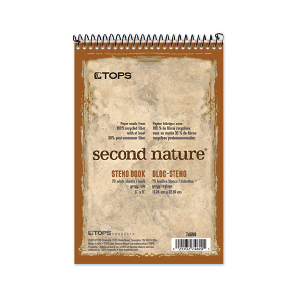 Second Nature Recycled Notebooks, Gregg Rule, 6 X 9, White, 70 Sheets