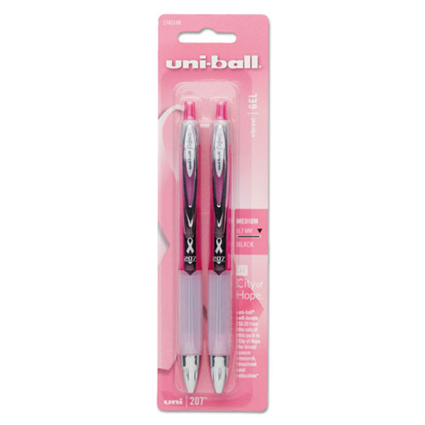 Signo 207 Retractable Gel Pen, Medium 0.7mm, Black Ink, Pink Barrel, 2/pack