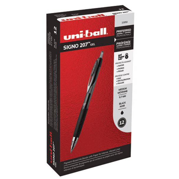 Signo 207 Retractable Gel Pen, 0.7mm, Black Ink, Smoke/black Barrel, Dozen