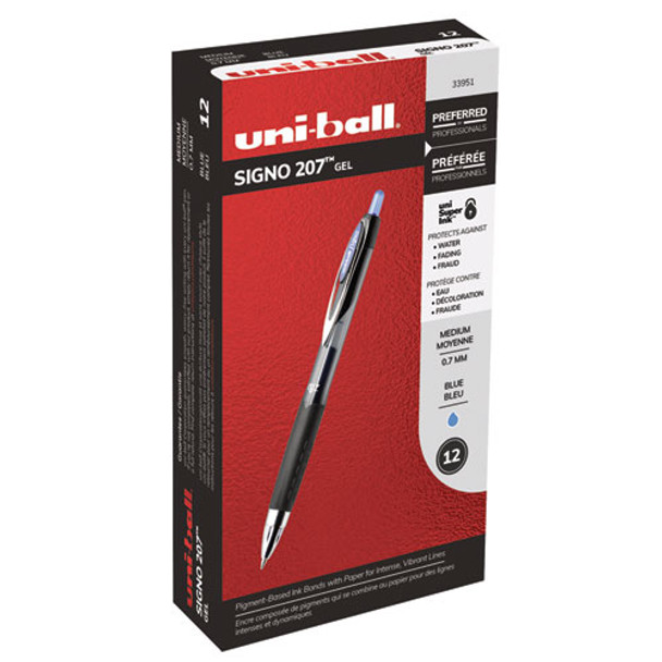 Signo 207 Retractable Gel Pen, 0.7mm, Blue Ink, Smoke/black/blue Barrel, Dozen