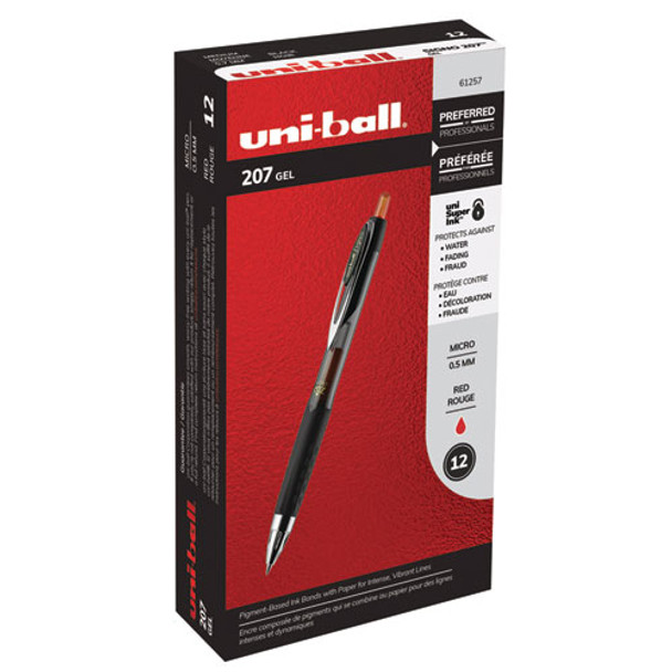 Signo 207 Retractable Gel Pen, Micro 0.5mm, Red Ink, Smoke/black/red Barrel, Dozen