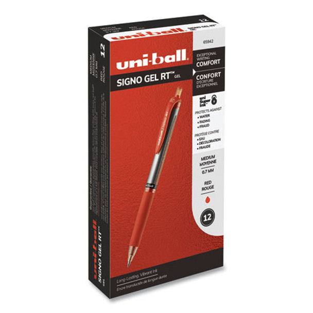 Signo Retractable Gel Pen, 0.7mm, Red Ink, Red/metallic Barrel, Dozen