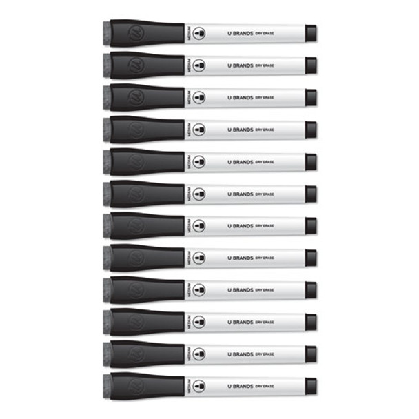 Medium Point Low-odor Dry-erase Markers With Erasers, Black, Dozen