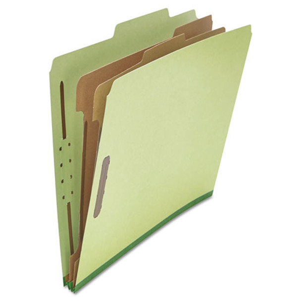 Six--section Pressboard Classification Folders, 2 Dividers, Letter Size, Green, 10/box