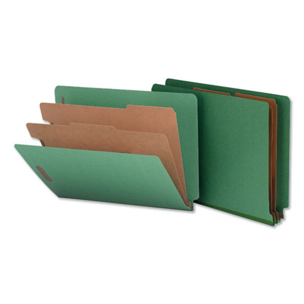 Deluxe Six-section Colored Pressboard End Tab Classification Folders, 2 Dividers, Letter Size, Green, 10/box