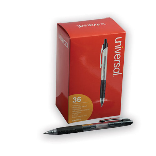 Comfort Grip Retractable Gel Pen, 0.7mm, Black Ink, Clear/black Barrel, 36/pack