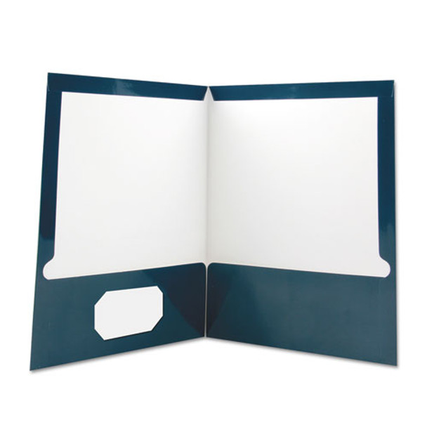 Laminated Two-pocket Folder, Cardboard Paper, Navy, 11 X 8 1/2, 25/pack