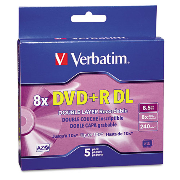 Dual-layer Dvd+r Discs, 8.5gb, 8x, W/jewel Cases, 5/pack, Silver