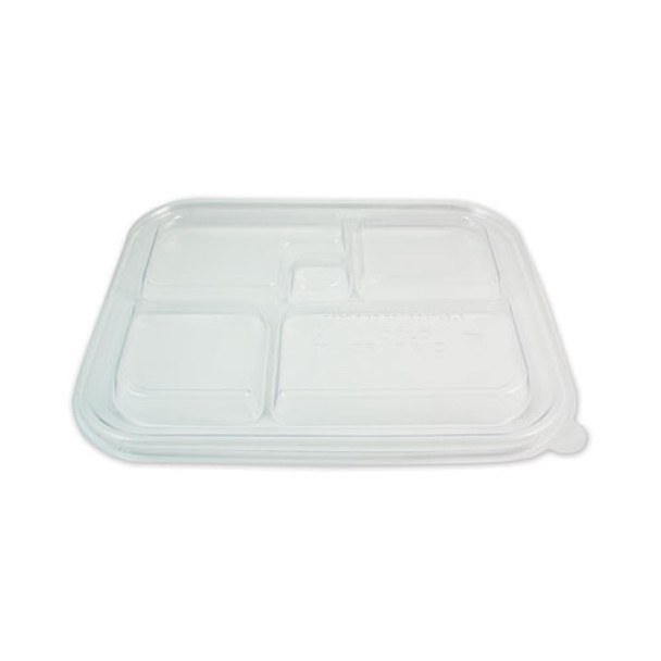 Fiber Bento Box Container Lids, Five Compartments, 12.1 X 9.8 X 0.8, Clear, 300/carton