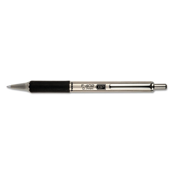 F-402 Retractable Ballpoint Pen, 0.7mm, Black Ink, Stainless Steel/black Barrel