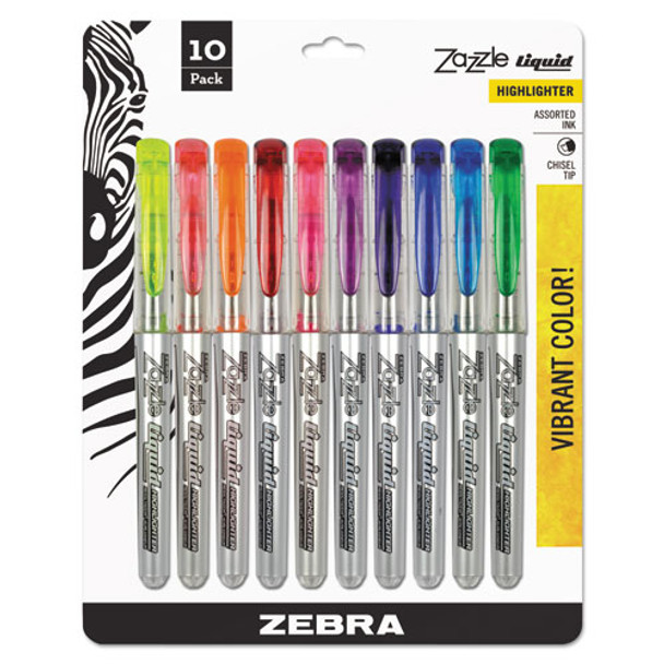 Zazzle Liquid Ink Highlighter, Chisel Tip, Assorted Colors, 10/set