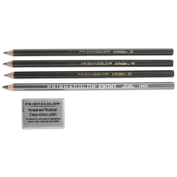 Scholar Graphite Pencil Set, 2 Mm, Assorted Lead Hardness Ratings, Black Lead, Dark Green Barrel, 4/set