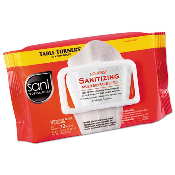 No-rinse Sanitizing  Multi-surface Wipes, 9" X 8", White, 72 Wipes/pk, 12/carton