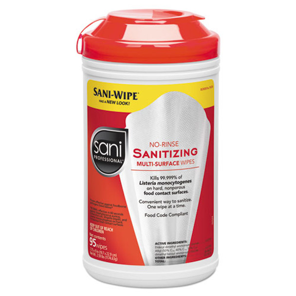 No-rinse Sanitizing Multi-surface Wipes, White, 95/container, 6/carton